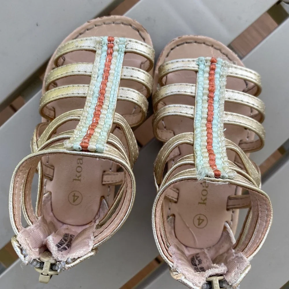 Koala Kids‎ Gladiator Sandals Gold Strappy Back Zipper Toddler Girl Size 4